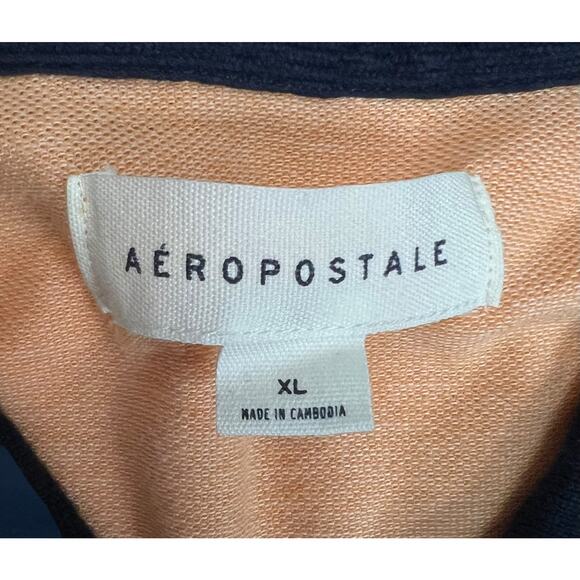Aeropostale Polo Shirt XL Peach Orange Tan Navy Collar Cotton Blend Short Sleeve - Picture 3 of 7